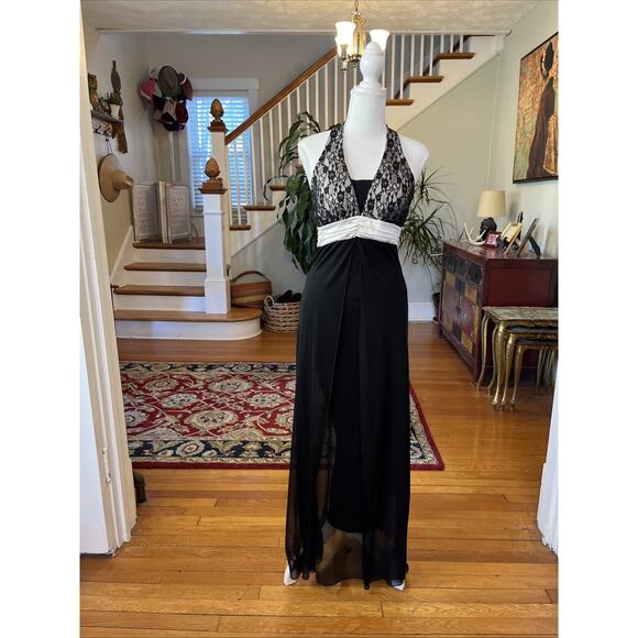 Taboo Dresses & Skirts - Vintage Taboo S M Y2k Halter Dress Lace Whimsygoth Sheer Babydoll Maxi Prom Hoco